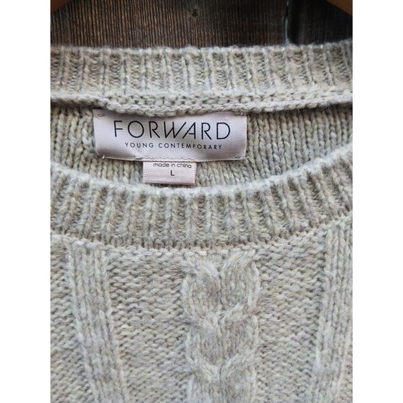 Foward Oatmeal Knit‎ Sweater With Braided Pink Satin Ribbons L - Picture 6 of 7